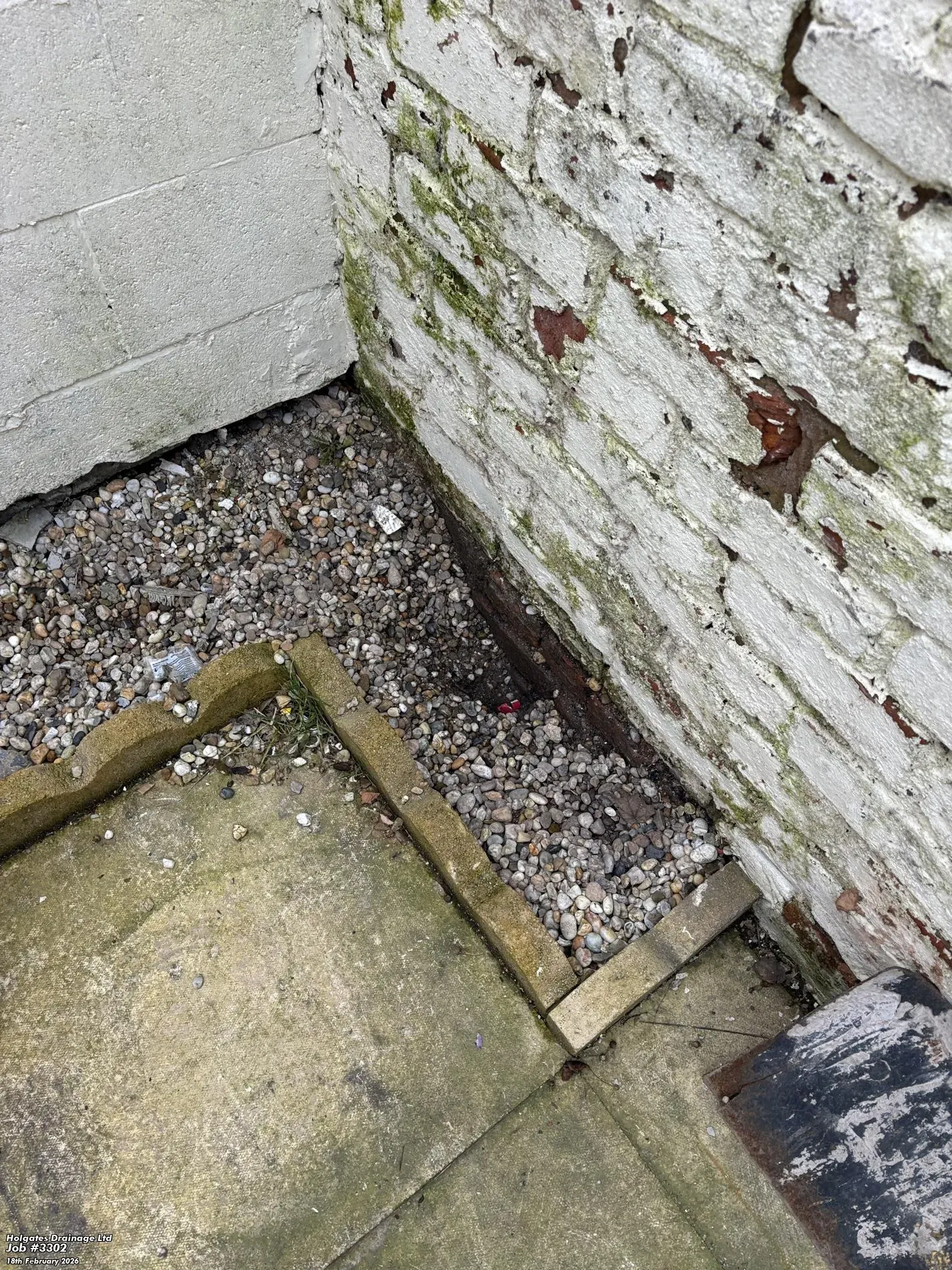 A potential pest entry point at the base of a brick wall identified during a rodent proofing survey in Blackburn.
