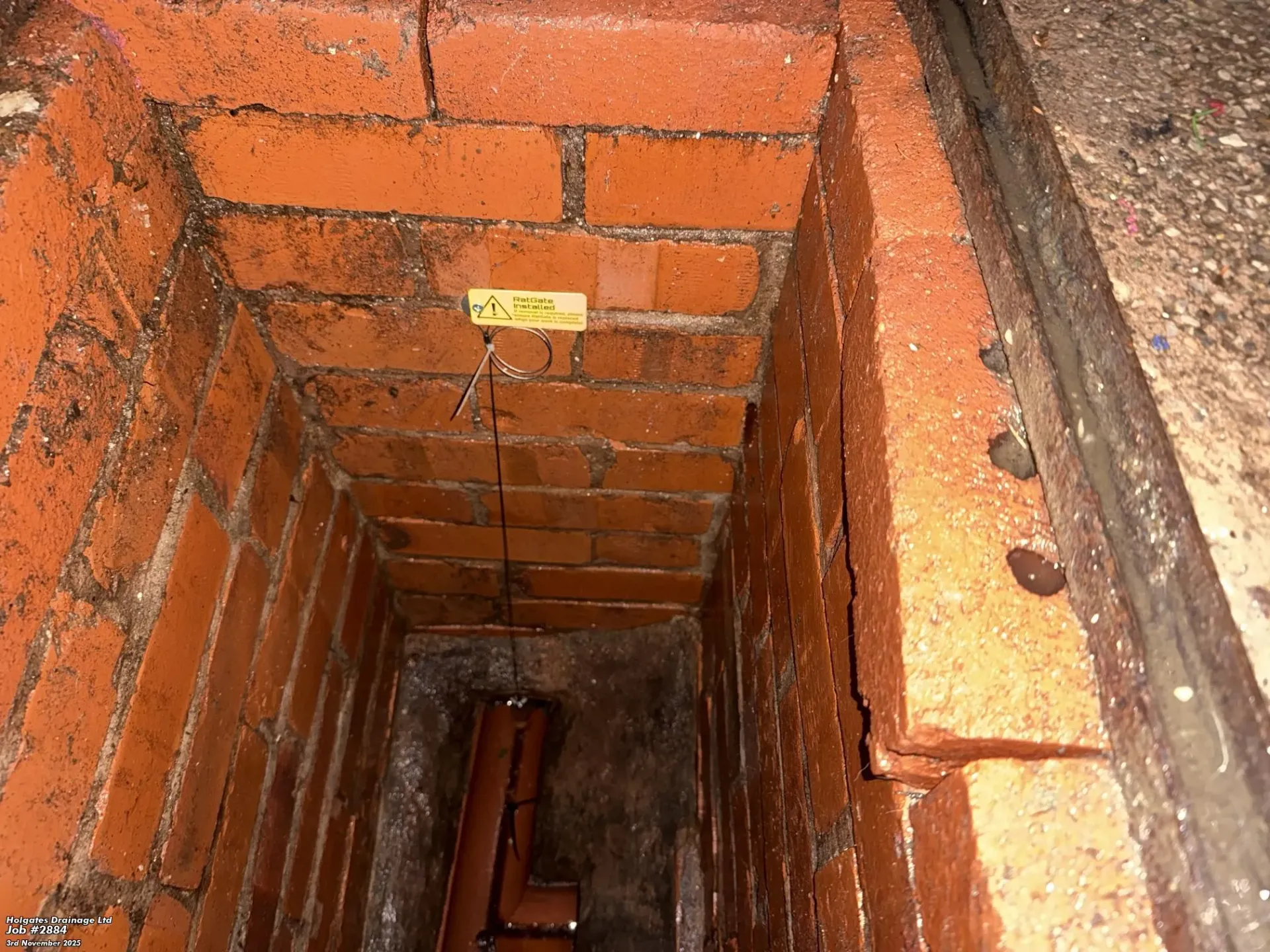 Professional RatGate rodent blocker installed in a brick drainage manhole for effective rat proofing.